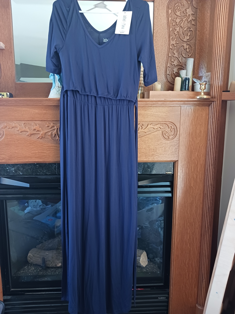 Latched Mama Navy V-Neck Short Sleeve Maxi Dress
